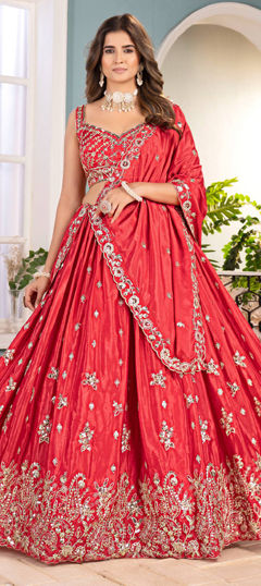 Pink and Majenta color Lehenga in Chinon Silk fabric with Embroidered, Sequence work