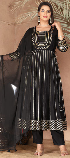 Black and Grey color Salwar Kameez in Rayon fabric with Gota Patti work
