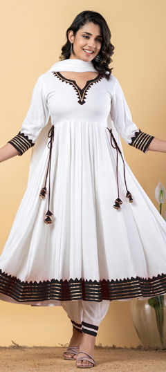 Black and Grey, White and Off White color Salwar Kameez in Rayon fabric with Gota Patti work
