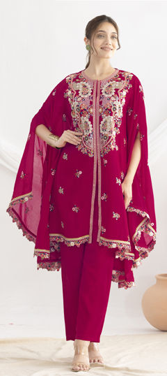 Pink and Majenta color Salwar Kameez in Chinon Silk fabric with Embroidered, Sequence, Thread work