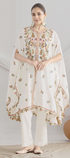 White and Off White color Salwar Kameez in Chinon Silk fabric with Embroidered, Sequence, Thread work