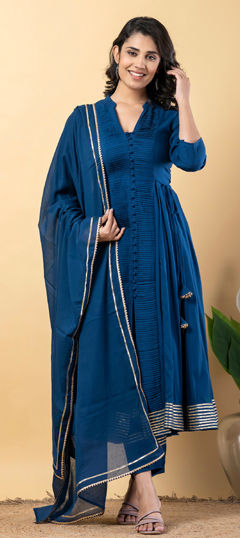 Blue color Salwar Kameez in Rayon fabric with Gota Patti work