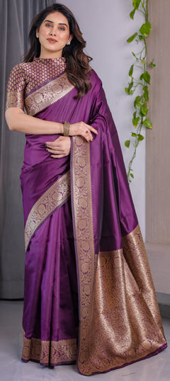 Purple and Violet color Saree in Jacquard fabric with Weaving work