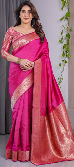 Pink and Majenta color Saree in Jacquard fabric with Weaving work