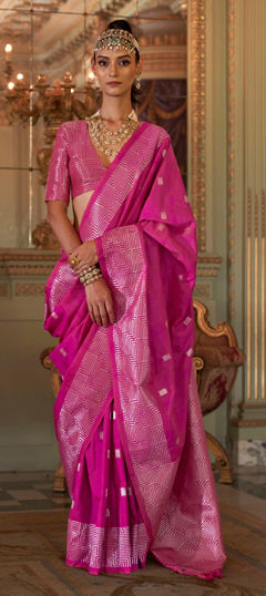 Pink and Majenta color Saree in Art Silk fabric with Thread work