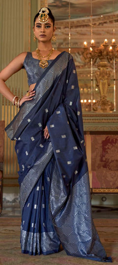 Blue color Saree in Art Silk fabric with Thread work