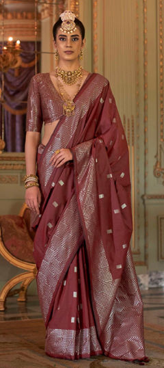 Beige and Brown color Saree in Art Silk fabric with Thread work