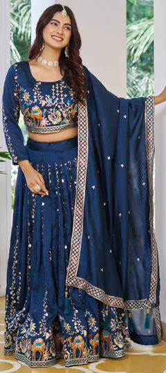 Blue color Ready to Wear Lehenga in Silk fabric with Embroidered, Resham, Sequence, Thread work