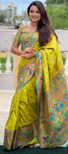 Green color Saree in Silk fabric with Weaving, Zari work