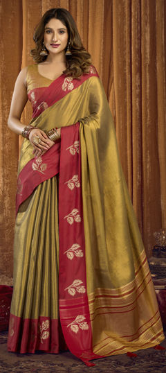 Gold color Saree in Tissue fabric with Weaving work