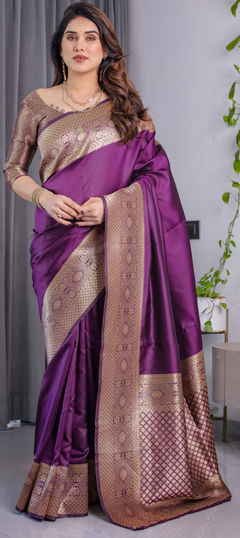 Purple and Violet color Saree in Jacquard fabric with Weaving work