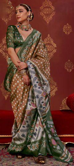 Beige and Brown color Saree in Art Silk fabric with Weaving work