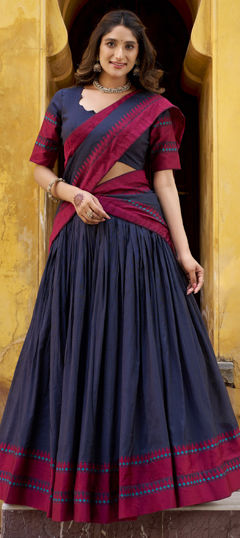 Black and Grey color Lehenga in Crushed Silk fabric with Thread work