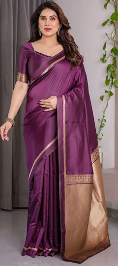 Purple and Violet color Saree in Jacquard fabric with Weaving work