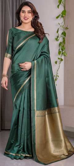 Green color Saree in Jacquard fabric with Weaving work