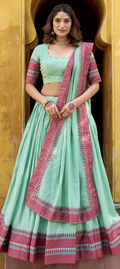 Blue color Lehenga in Chanderi Silk fabric with Thread work