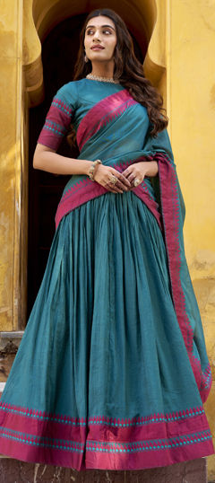 Blue color Lehenga in Chanderi Silk fabric with Thread work