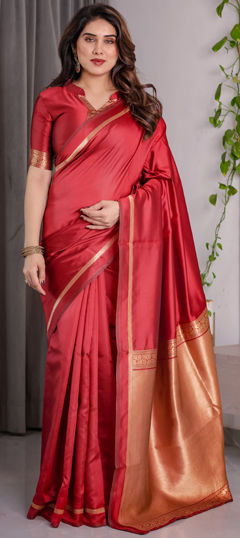 Red and Maroon color Saree in Jacquard fabric with Weaving work