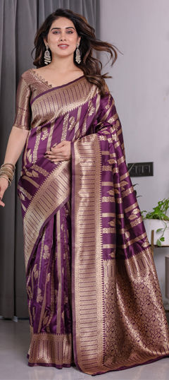 Purple and Violet color Saree in Jacquard fabric with Weaving work