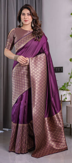 Purple and Violet color Saree in Jacquard fabric with Weaving work