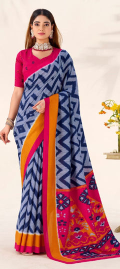 Black and Grey, Blue color Saree in Tussar Silk fabric with Printed work