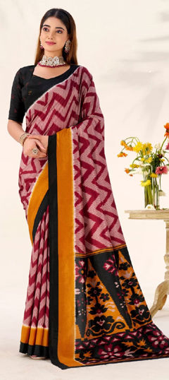 Pink and Majenta color Saree in Tussar Silk fabric with Printed work