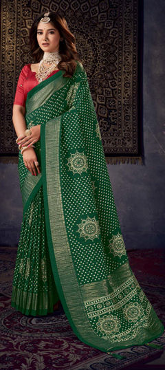 Red and Maroon color Saree in Silk fabric with Bandhej, Printed work