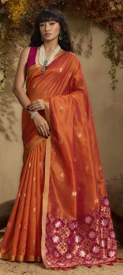 Beige and Brown color Saree in Tussar Silk fabric with Weaving work