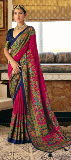 Pink and Majenta color Saree in Silk fabric with Weaving work