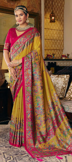 Yellow color Saree in Silk fabric with Weaving work