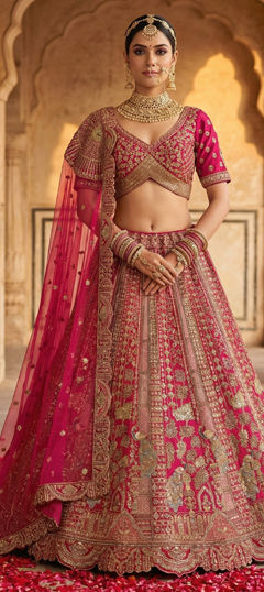Pink and Majenta color Lehenga in Silk fabric with Embroidered, Sequence, Stone, Thread, Zari work