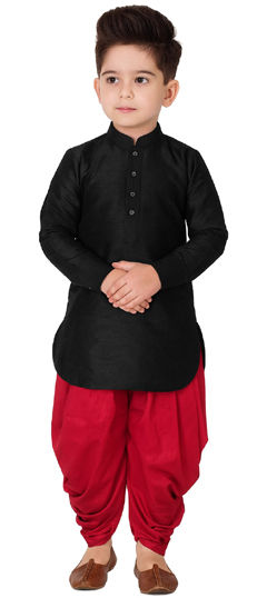 Black and Grey color Boys Dhoti Kurta in Dupion Silk fabric with Thread work