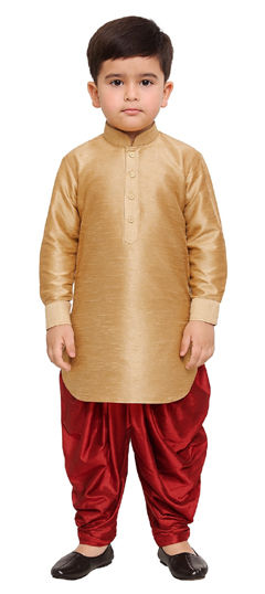 Beige and Brown color Boys Dhoti Kurta in Dupion Silk fabric with Thread work