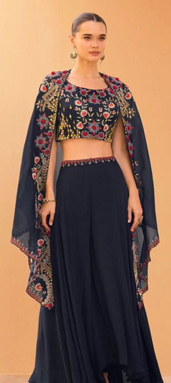 Blue color Salwar Kameez in Chinon Silk fabric with Embroidered, Zari work