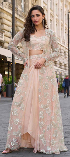 Pink and Majenta color Long Lehenga Choli in Crepe Silk, Net fabric with Sequence, Thread work