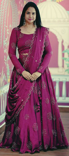 Pink and Majenta color Ready to Wear Lehenga in Chinon Silk fabric with Thread work