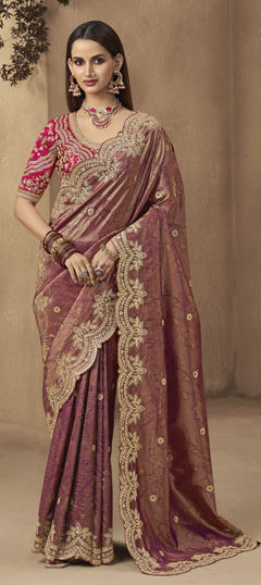 Purple and Violet color Saree in Silk fabric with Sequence, Thread work