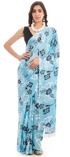 Green color Readymade Saree in Chinon Silk fabric with Digital Print, Floral work