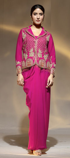 Pink and Majenta color Long Lehenga Choli in Crepe Silk fabric with Embroidered, Sequence, Thread work