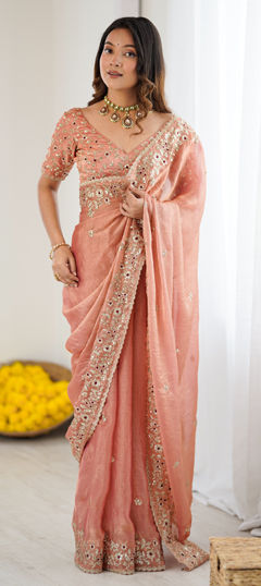 Pink and Majenta color Saree in Chiffon fabric with Embroidered, Sequence work