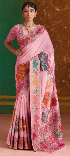 Pink and Majenta color Saree in Cotton, Pashmina fabric with Floral, Printed work