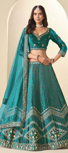 Blue color Lehenga in Velvet fabric with Sequence work
