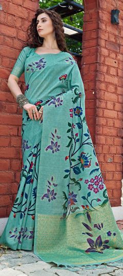 Blue color Saree in Silk fabric with Printed work