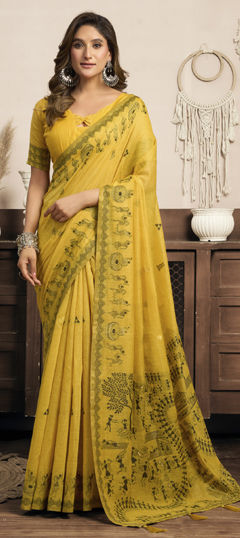 Yellow color Saree in Art Silk fabric with Printed work