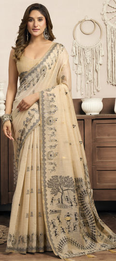Beige and Brown color Saree in Art Silk fabric with Printed work