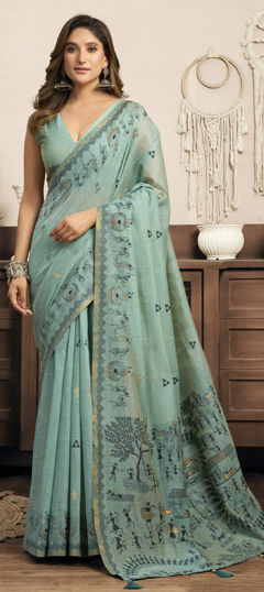 Blue color Saree in Art Silk fabric with Printed work