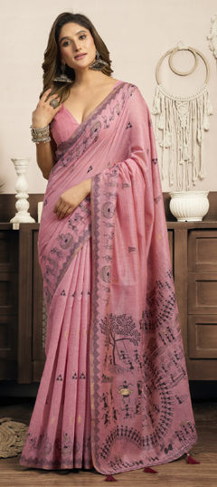 Pink and Majenta color Saree in Art Silk fabric with Printed work