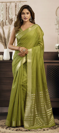 Green color Saree in Cotton Flex fabric with Zari work