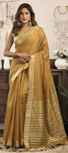 Yellow color Saree in Cotton Flex fabric with Zari work