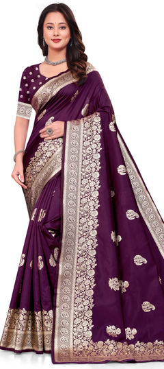 Purple and Violet color Saree in Banarasi Silk fabric with Weaving work